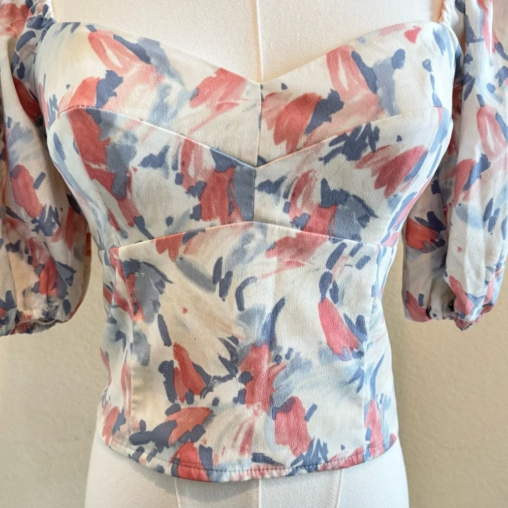 Abercrombie & Fitch Corset Sweetheart Puff Sleeve Top Women’s XS Fitted Smocked